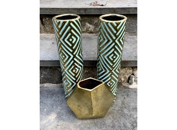 Teal And Gold Objets D'arts And Gold Vessel