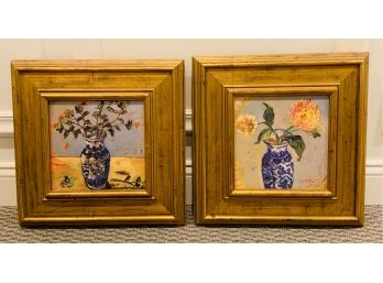 Pair Of Small Signed Floral Paintings