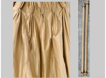 2 Pairs Of Silk Lined Gold Drapery Panels And Gold Drapery Rods/Hardware