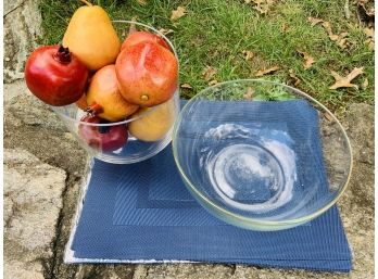 12 Blue Placemats (NEW) And 2 Glass Bowls