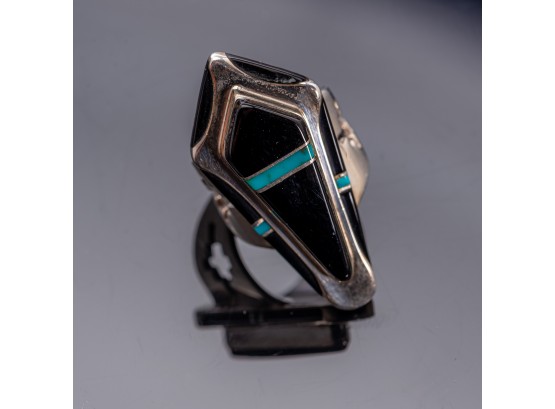 Sterling Ring Onyx And Turquoise