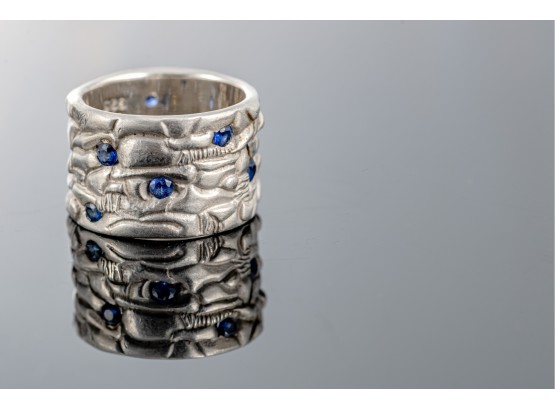 Sterling Silver Ring With Small Semi Precious Blue Stones