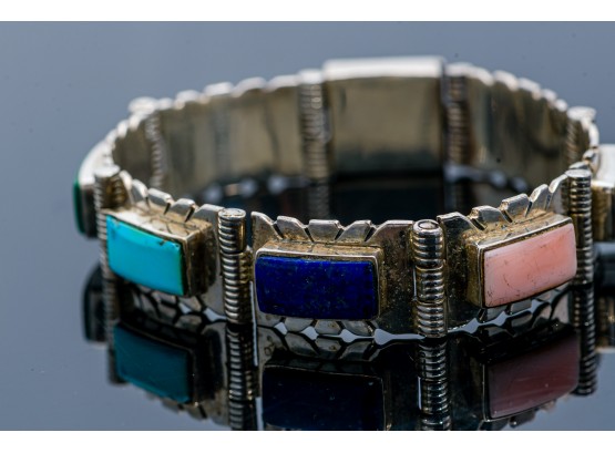 Multi Colored Gemstone Bracelet Set In Sterling