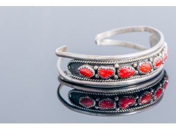Sterling Silver Cuff Bracelet With Coral
