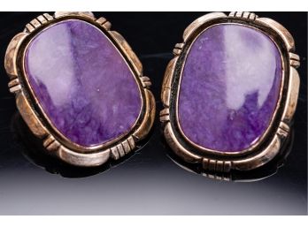 Sterling Silver Pierced Earring With Purple Gemstones