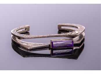 Sterling Silver Cuff Bracelet With Purple Gemstone