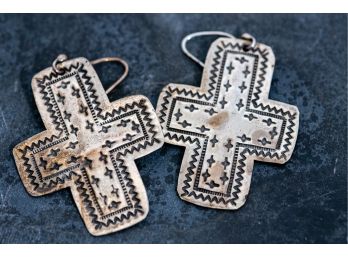 Native American Style Silver Cross Earrings