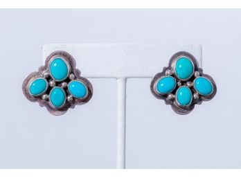 Attractive Sterling And Turquoise Pierced Earrings