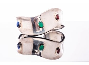 Sterling Silver Cuff Bracelet With Gemstones