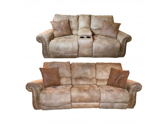 Brown Micro Suede With Power Reclining Feature • 3 Seat Couch • Love Seat With Cup Holders