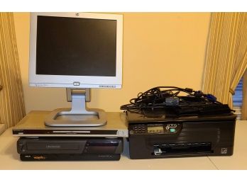 Miscellaneous Group Of Electronics • VHS Player • DVD Player • Computer Monitor • Printer