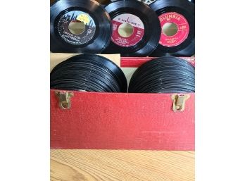 Collection Of 45 RPM Records From The Late 50's -early 60's With Storage Boxes
