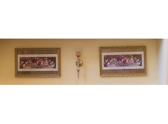 Gold Framed Floral Art By Charlene Olson With Complimenting Wall Sconce