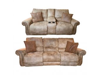 Brown Micro Suede With Power Reclining Feature • 3 Seat Couch • Love Seat With Cup Holders