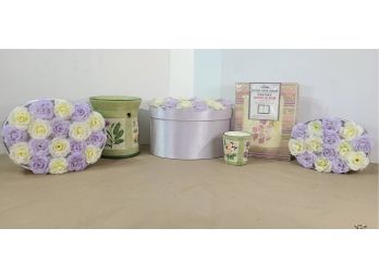 Purple Floral Decor • 3 Nested Oval Boxes •Candle Melter/ Holder •Photo Album