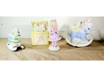 Antique Baby Figurines  •  Music Box  And Rocking Horse
