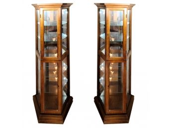 Pair- Solid Wood Corner Curio Cabinets