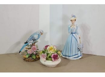 Coalport Ceramic Flower Basket • Blue Parakeet By Andrea • Lady Covington By Home Interiors