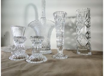 Assorted Glass Candle Holders And Vases