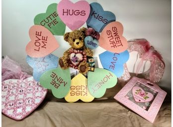 Pink Valentine Decorations With Teddy Bear