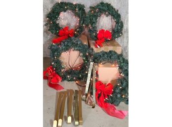 4 Matching Christmas Wreaths With Window/door Hangers