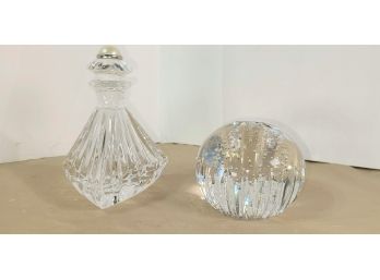 Interesting Glass Decor • Small Bottle With Topper • Glass Ball