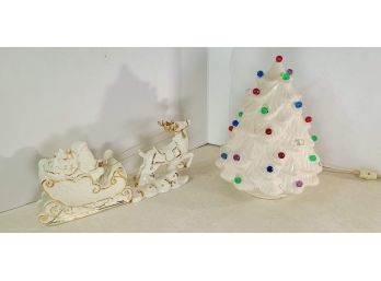 Mikasa Reindeer And Santa Sleigh • Small Porcelain Illuminating Christmas Tree