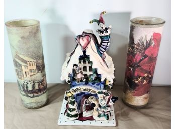 Eclectic Santa Workshop • Set Of Tall Vintage Holiday Candle