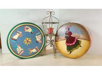 Custom Hand Painted Wood Round Boxes By Elois 1986 • Unique Candle Holder