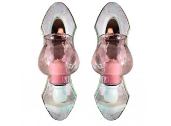 Pair - Pink Glass Candle Wall Sconces