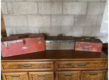 3 Vintage Toolboxes With Tools