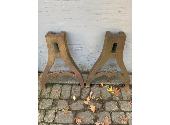 Pair Of Antique Industrial Factory Table Legs - 2 Of 2