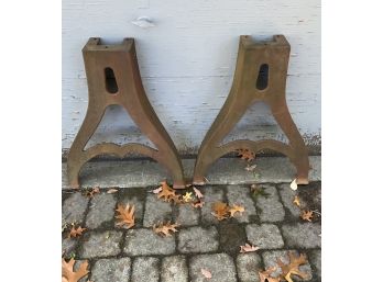 Pair Of Antique Industrial Factory Table Legs - 1 Of 2