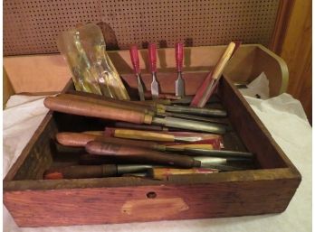 Wood Drawer Filled With Chisels And Tools
