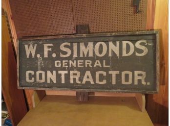 Antique WF Simonds Contractor Wood Sign