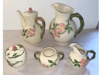 Franciscan 'Desert Rose' Pattern Teapot, Water Pitcher & Sugar, Creamer, Honey Pot