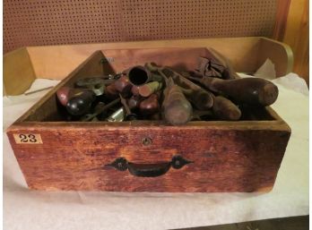 Lot Of Files Rasps And Screwdrivers In Antique Wood Drawer