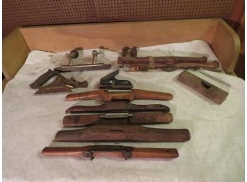 Collection Of Antique Vintage Wood & Metal Carpenter Planes Tools