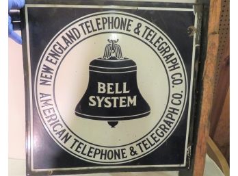 New England Telephone And Telegraph 2 Sided Enamel Flange Sign