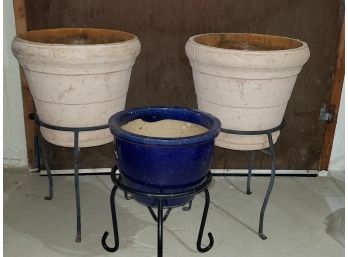 Pottery And Stands -wrought  Iron