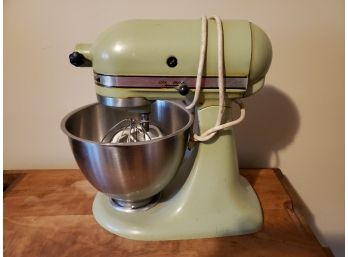 Vintage KitchenAid Model K45 Avocado Green Stand Mixer With Bowl And 3 Attachments, Working!