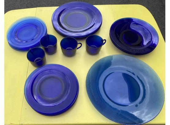 Vintage Cobalt Glass Dish Set & Platter