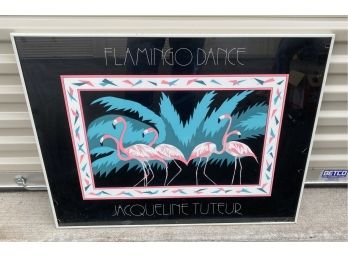 Vintage Metal Framed Flamingo Dance Print