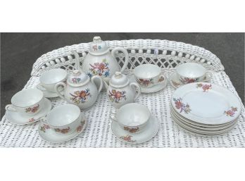 Vintage White & Floral Ceramic Tea Set And Cups
