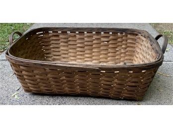 Vintage Very Large Wood Rectangular Basket With Handles
