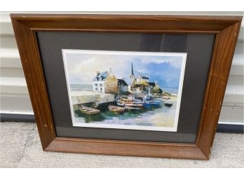 Framed Seascape With Docked Boats