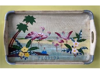 Vintage Florida Flamingo Wood Decorative Tray