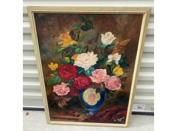 Vintage Framed Oil Floral Painting