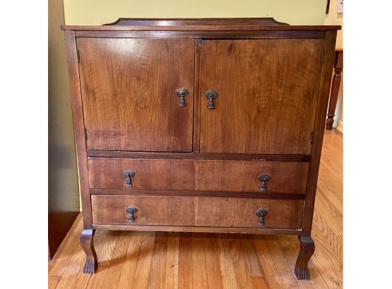 Vintage English Walnut Two Drawer, Two Door Cabinet