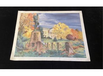Unframed Tracy Sugarman Signed And Numbered Print Of Westport, CT Town Hall.